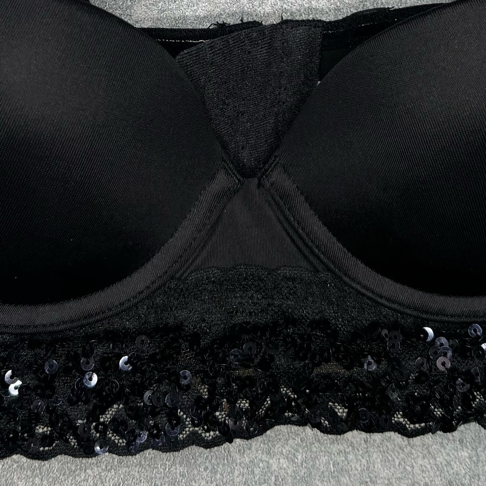 PINK Victoria's Secret Black Lace/Rhinestone Padded Bustier Bra - Size 34B - Picture 4 of 6